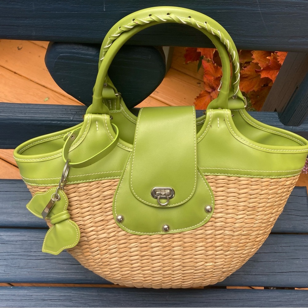 Coldwater Creek NWOT woven straw and leather Boho bag